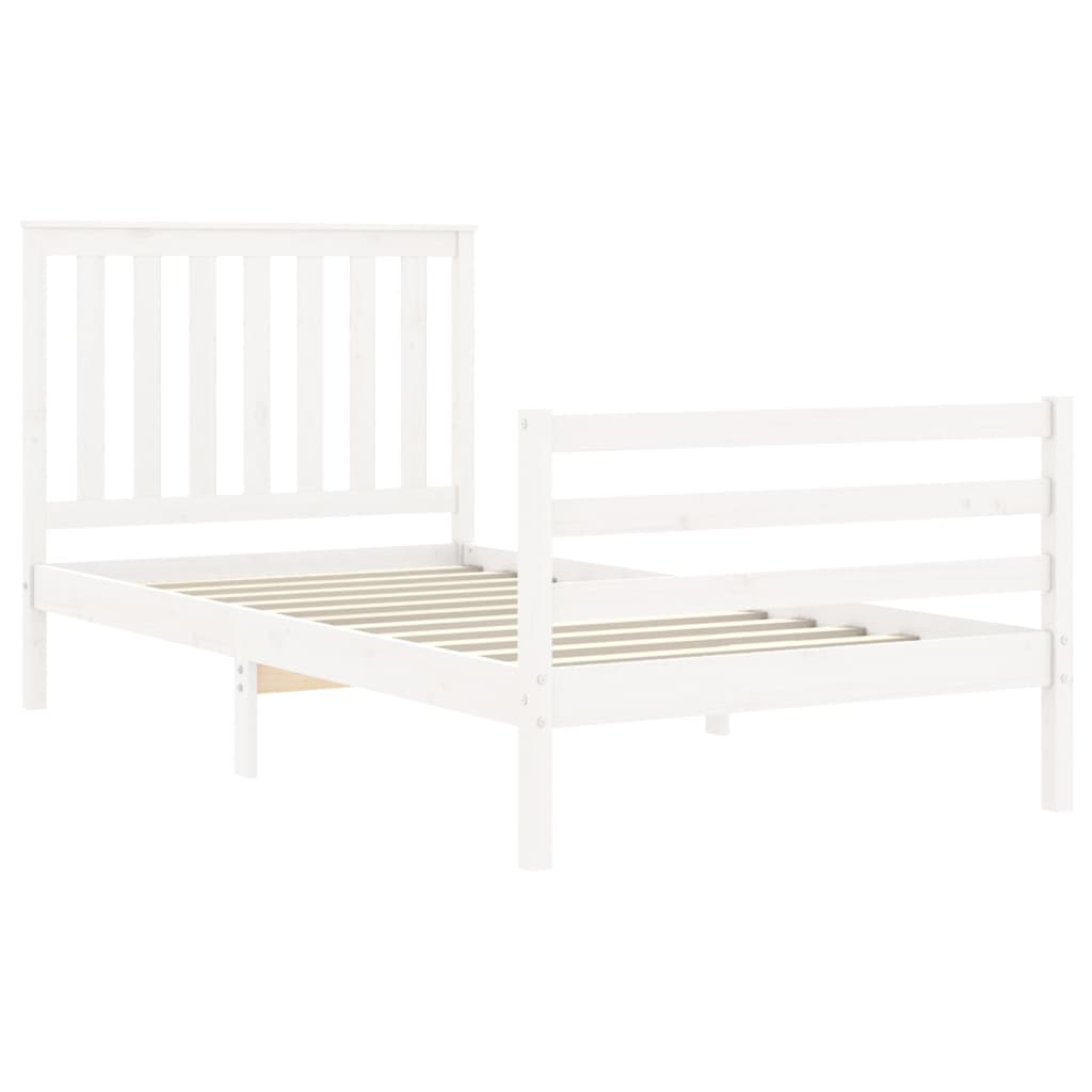 Estrutura de cama com cabeceira 100x200cm madeira maciça branco