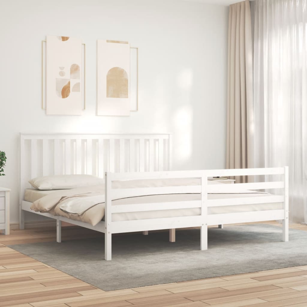 Estrutura cama Super King Size c/ cabeceira madeira branco