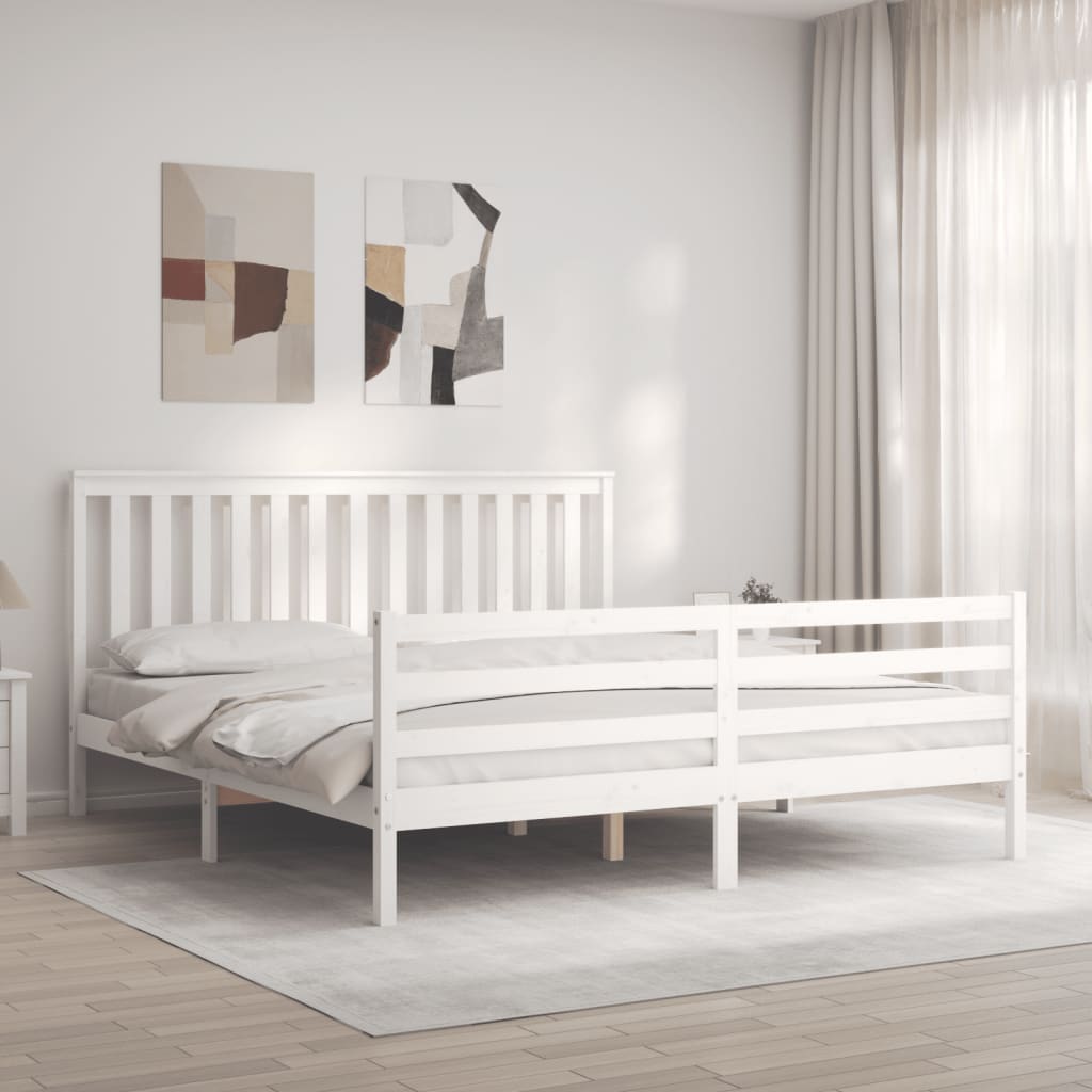 Estrutura cama Super King Size c/ cabeceira madeira branco