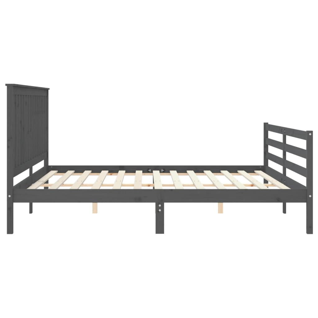 Estrutura de cama com cabeceira 200x200 cm madeira maciça cinza