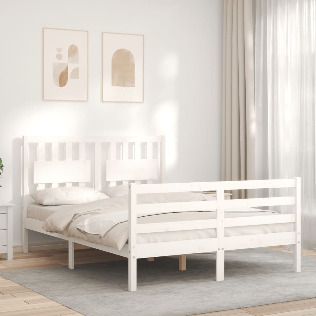 Estrutura de cama com cabeceira 140x190cm madeira maciça branco