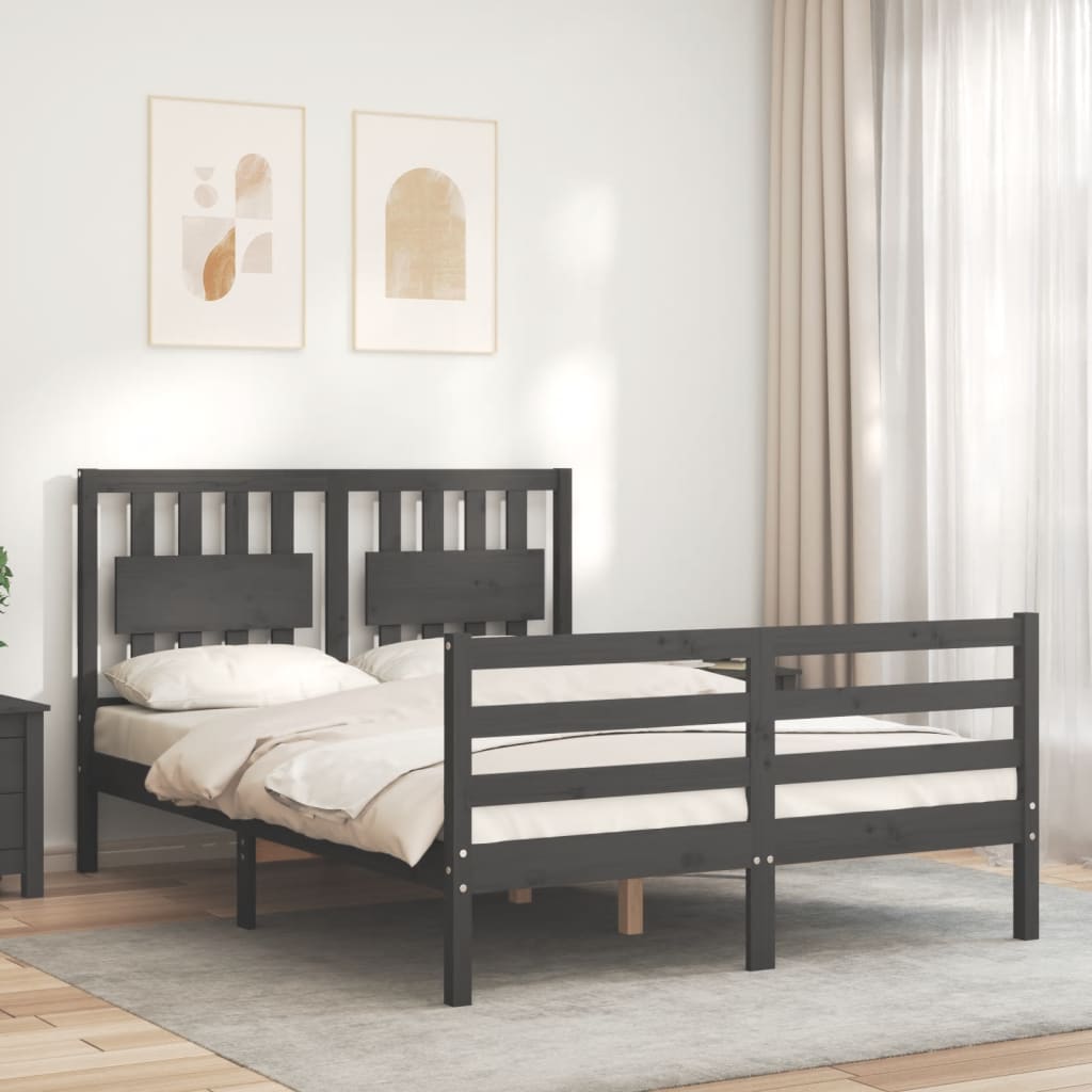 Estrutura de cama com cabeceira 140x190 cm madeira maciça cinza