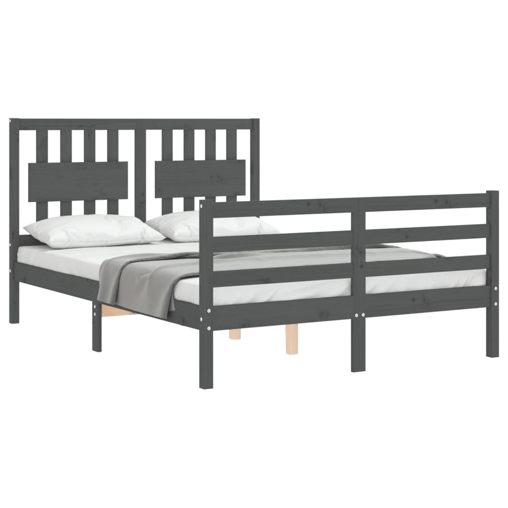 Estrutura de cama com cabeceira 140x190 cm madeira maciça cinza