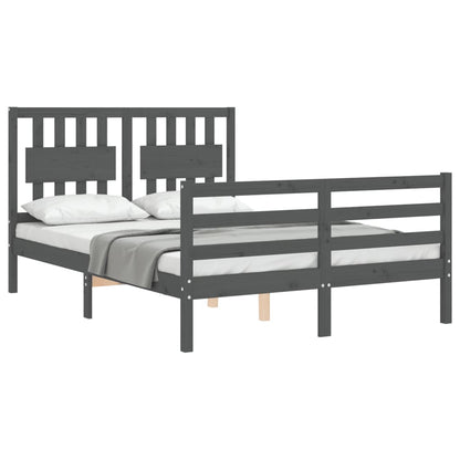 Estrutura de cama com cabeceira 140x190 cm madeira maciça cinza