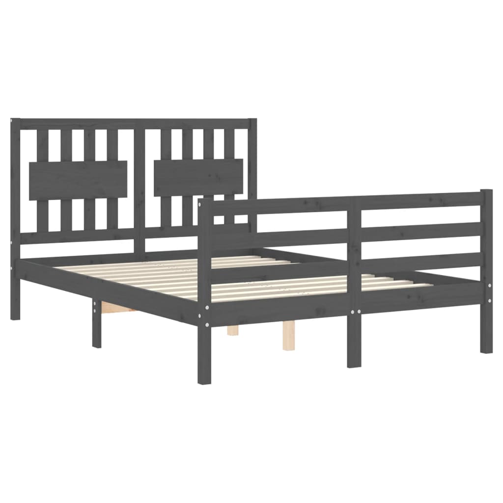 Estrutura de cama com cabeceira 140x190 cm madeira maciça cinza