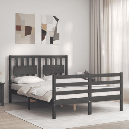 Estrutura de cama com cabeceira 140x190 cm madeira maciça cinza