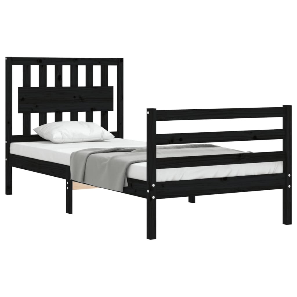 Estrutura de cama com cabeceira 90x200 cm madeira maciça preto