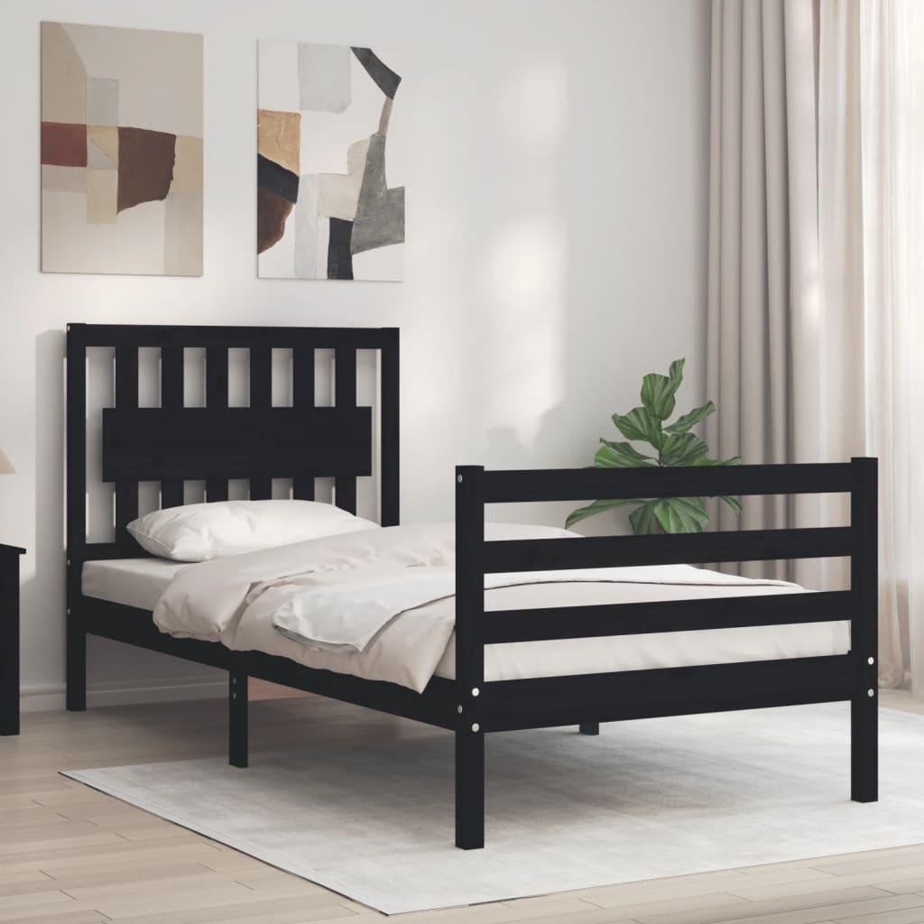 Estrutura de cama com cabeceira 90x200 cm madeira maciça preto