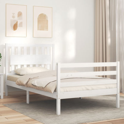 Estrutura de cama com cabeceira 100x200cm madeira maciça branco