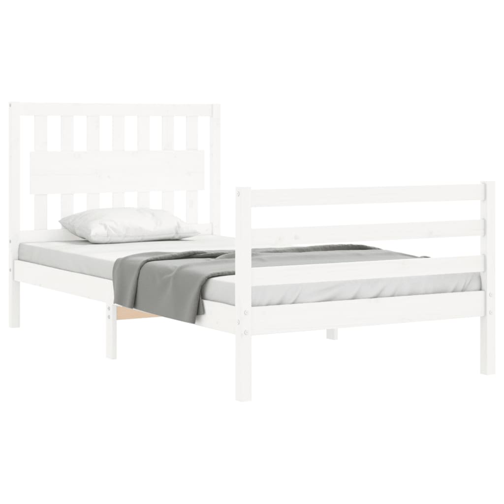 Estrutura de cama com cabeceira 100x200cm madeira maciça branco