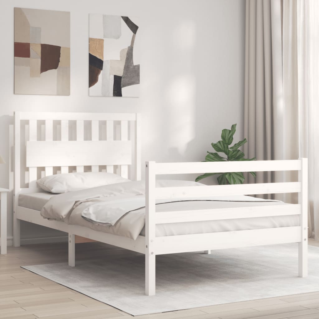 Estrutura de cama com cabeceira 100x200cm madeira maciça branco