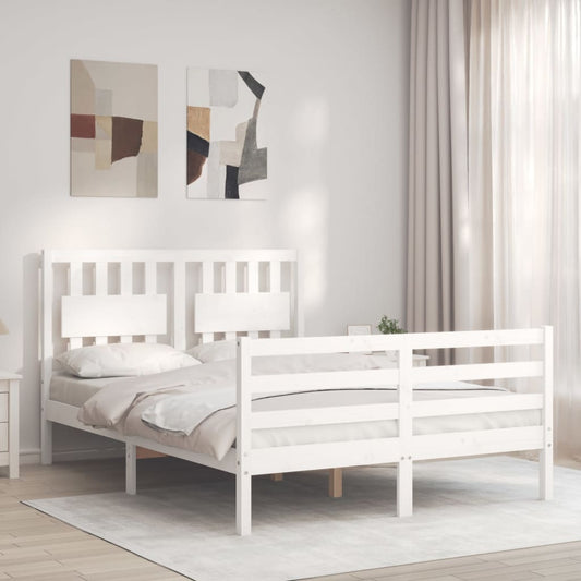 Estrutura de cama com cabeceira 140x200cm madeira maciça branco