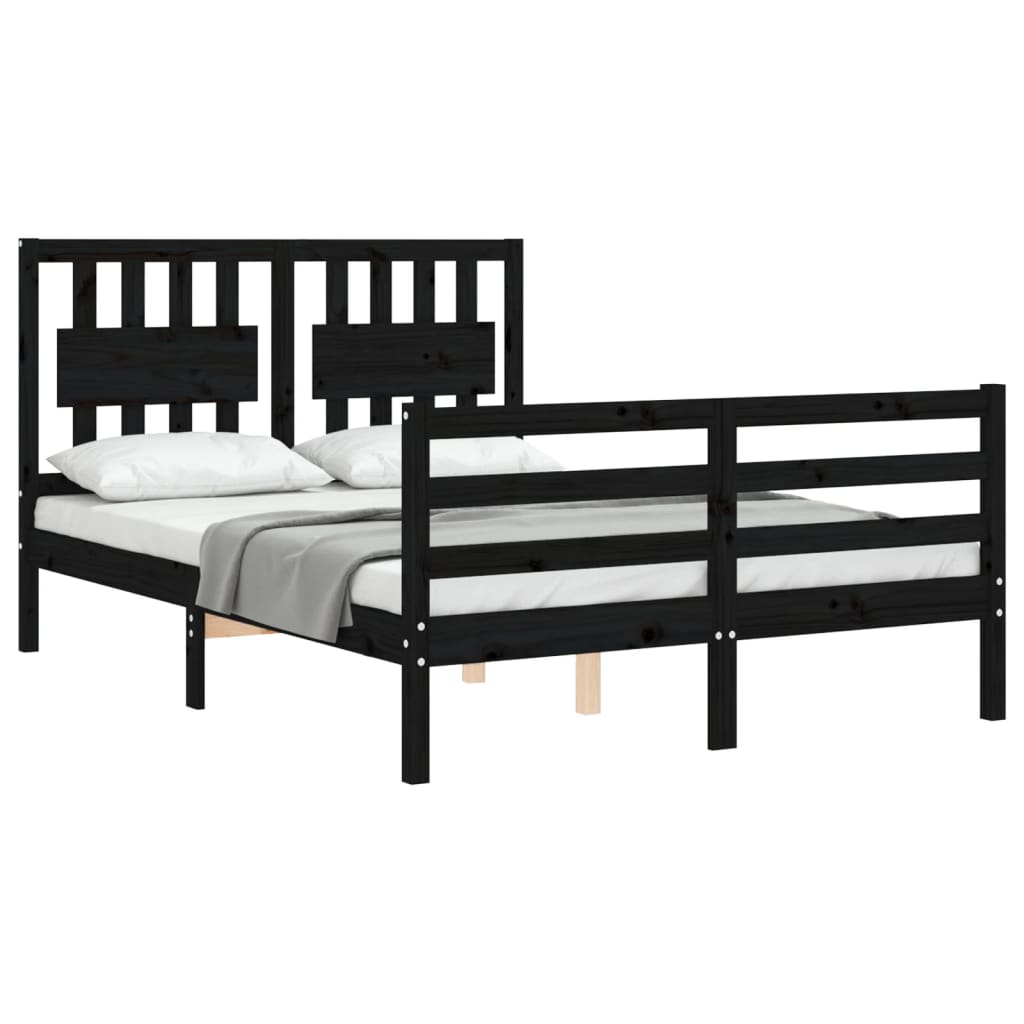 Estrutura de cama com cabeceira 140x200 cm madeira maciça preto