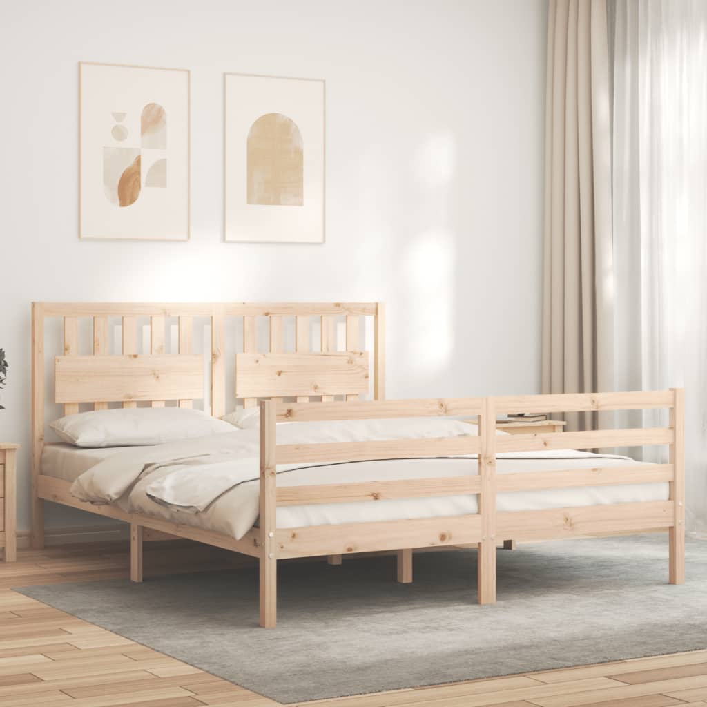 Estrutura de cama com cabeceira 160x200 cm madeira maciça