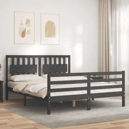 Estrutura de cama com cabeceira 160x200 cm madeira maciça cinza