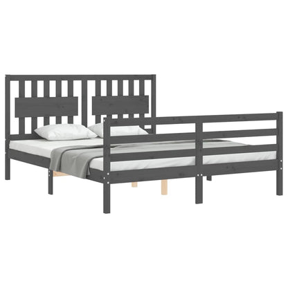 Estrutura de cama com cabeceira 160x200 cm madeira maciça cinza