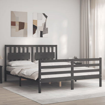 Estrutura de cama com cabeceira 160x200 cm madeira maciça cinza