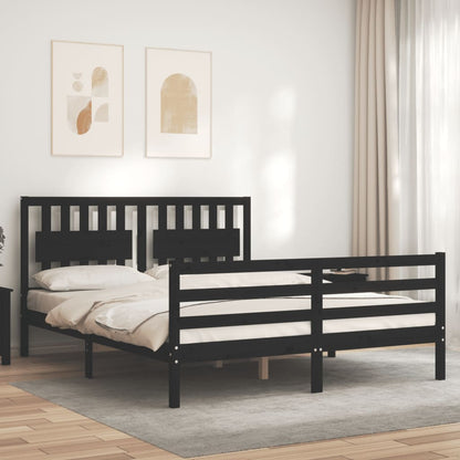 Estrutura de cama com cabeceira 160x200 cm madeira maciça preto