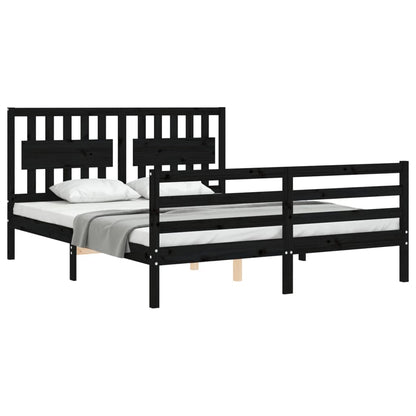 Estrutura de cama com cabeceira 160x200 cm madeira maciça preto