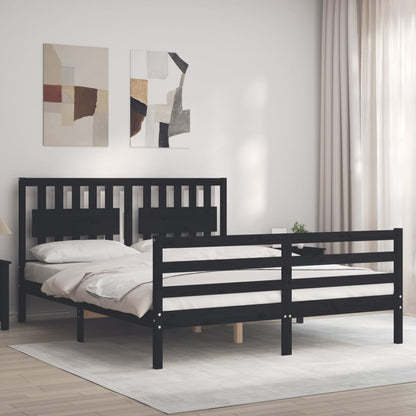 Estrutura de cama com cabeceira 160x200 cm madeira maciça preto