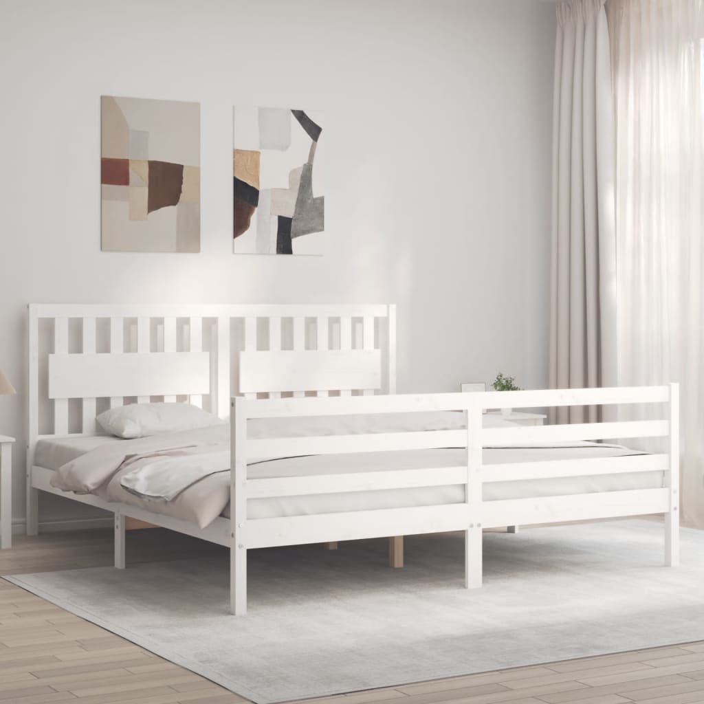 Estrutura cama Super King Size c/ cabeceira madeira branco