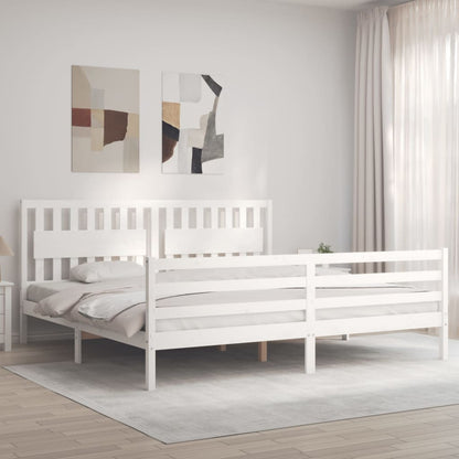 Estrutura de cama com cabeceira 200x200cm madeira maciça branco