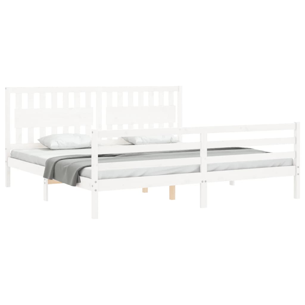 Estrutura de cama com cabeceira 200x200cm madeira maciça branco