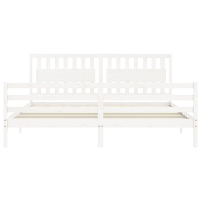 Estrutura de cama com cabeceira 200x200cm madeira maciça branco