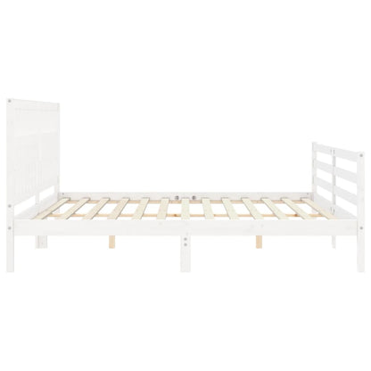 Estrutura de cama com cabeceira 200x200cm madeira maciça branco