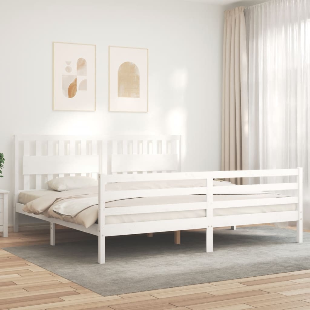 Estrutura de cama com cabeceira 200x200cm madeira maciça branco