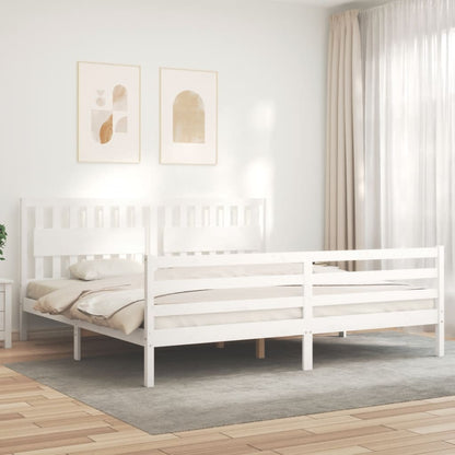 Estrutura de cama com cabeceira 200x200cm madeira maciça branco