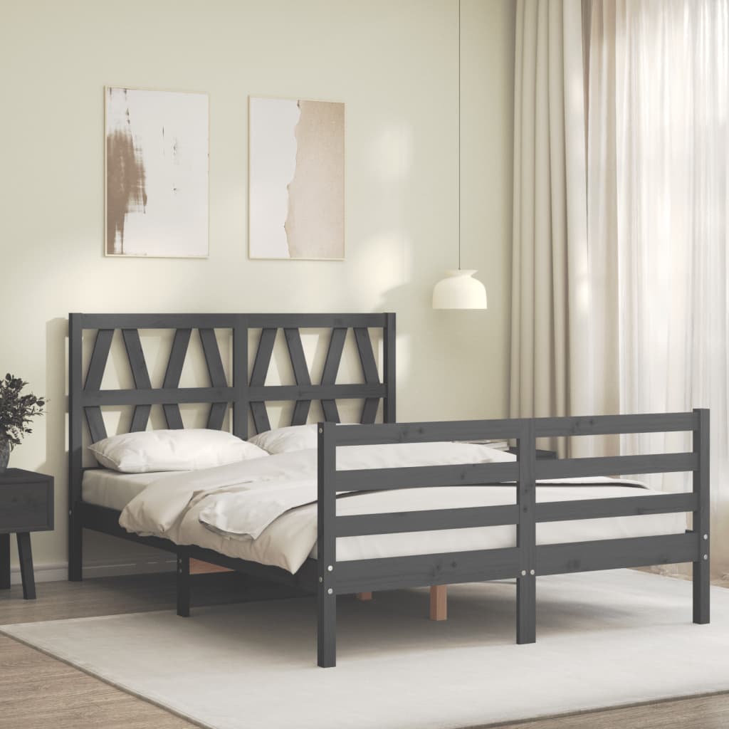 Estrutura de cama com cabeceira 140x190 cm madeira maciça cinza