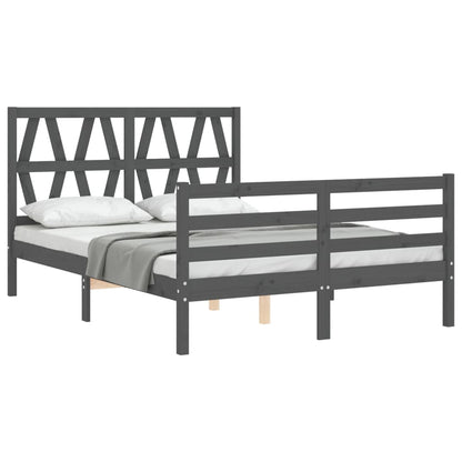 Estrutura de cama com cabeceira 140x190 cm madeira maciça cinza