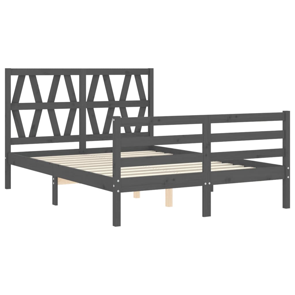 Estrutura de cama com cabeceira 140x190 cm madeira maciça cinza