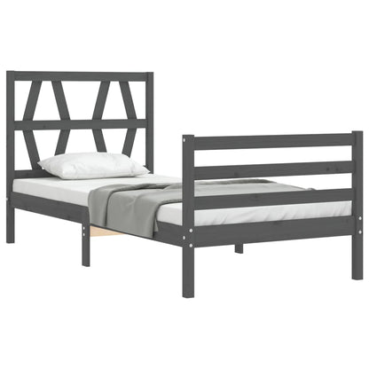 Estrutura de cama com cabeceira 90x200 cm madeira maciça cinza