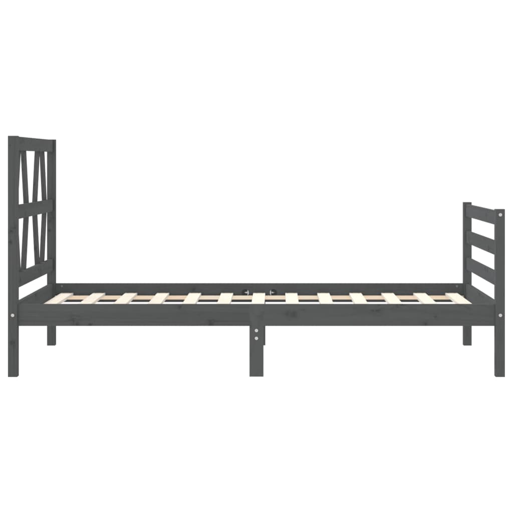 Estrutura de cama com cabeceira 90x200 cm madeira maciça cinza