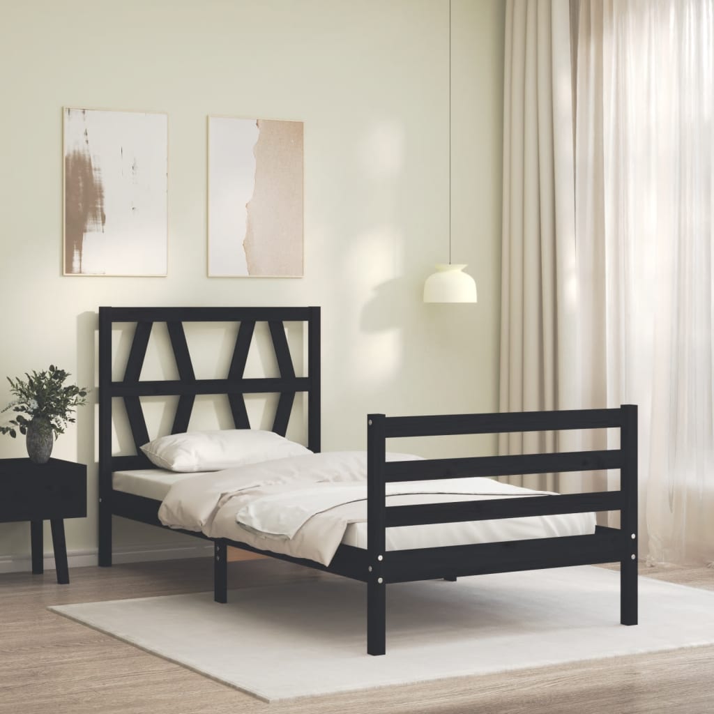 Estrutura de cama com cabeceira 90x200 cm madeira maciça preto