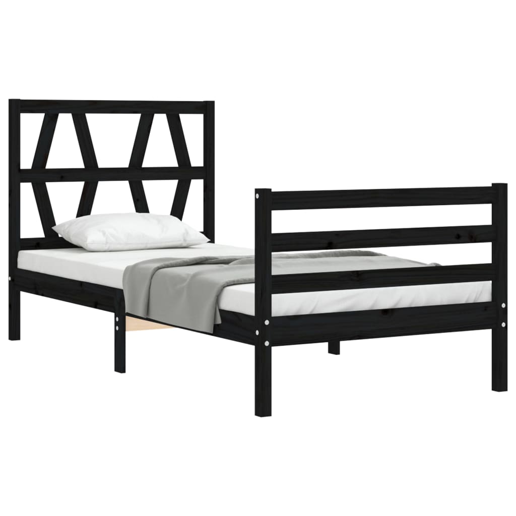 Estrutura de cama com cabeceira 90x200 cm madeira maciça preto