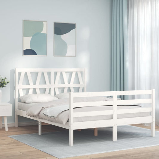 Estrutura de cama com cabeceira 140x200cm madeira maciça branco