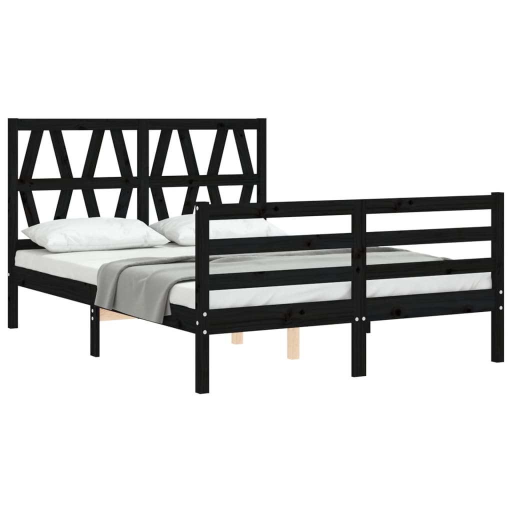 Estrutura de cama com cabeceira 140x200 cm madeira maciça preto