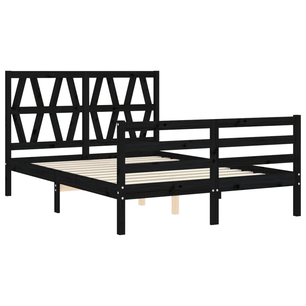 Estrutura de cama com cabeceira 140x200 cm madeira maciça preto