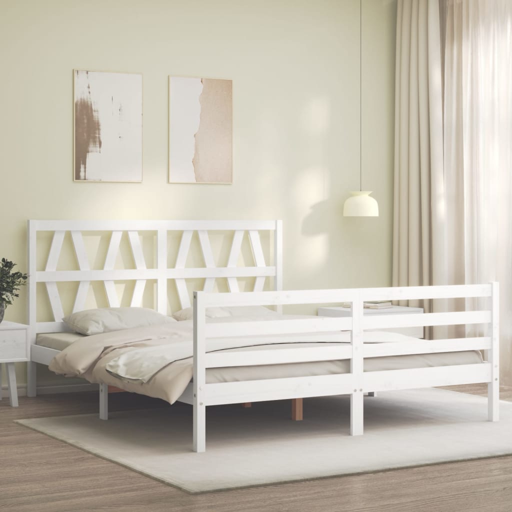 Estrutura de cama King Size com cabeceira madeira maciça branco