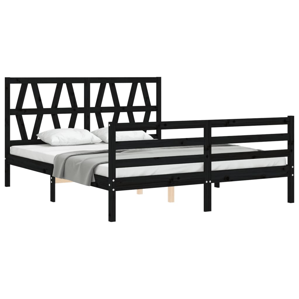 Estrutura de cama com cabeceira 160x200 cm madeira maciça preto