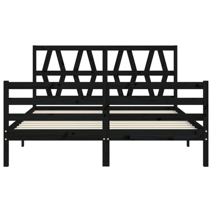 Estrutura de cama com cabeceira 160x200 cm madeira maciça preto