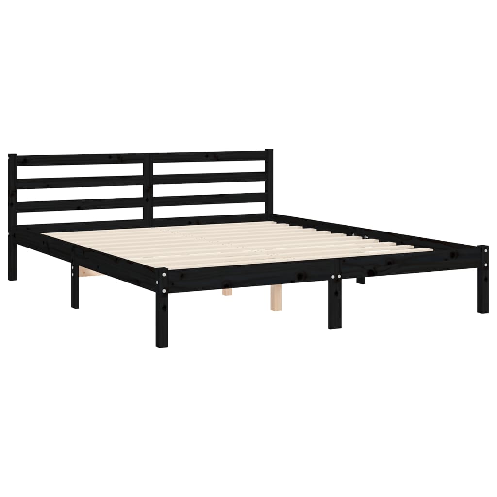 Estrutura de cama com cabeceira 160x200 cm madeira maciça preto