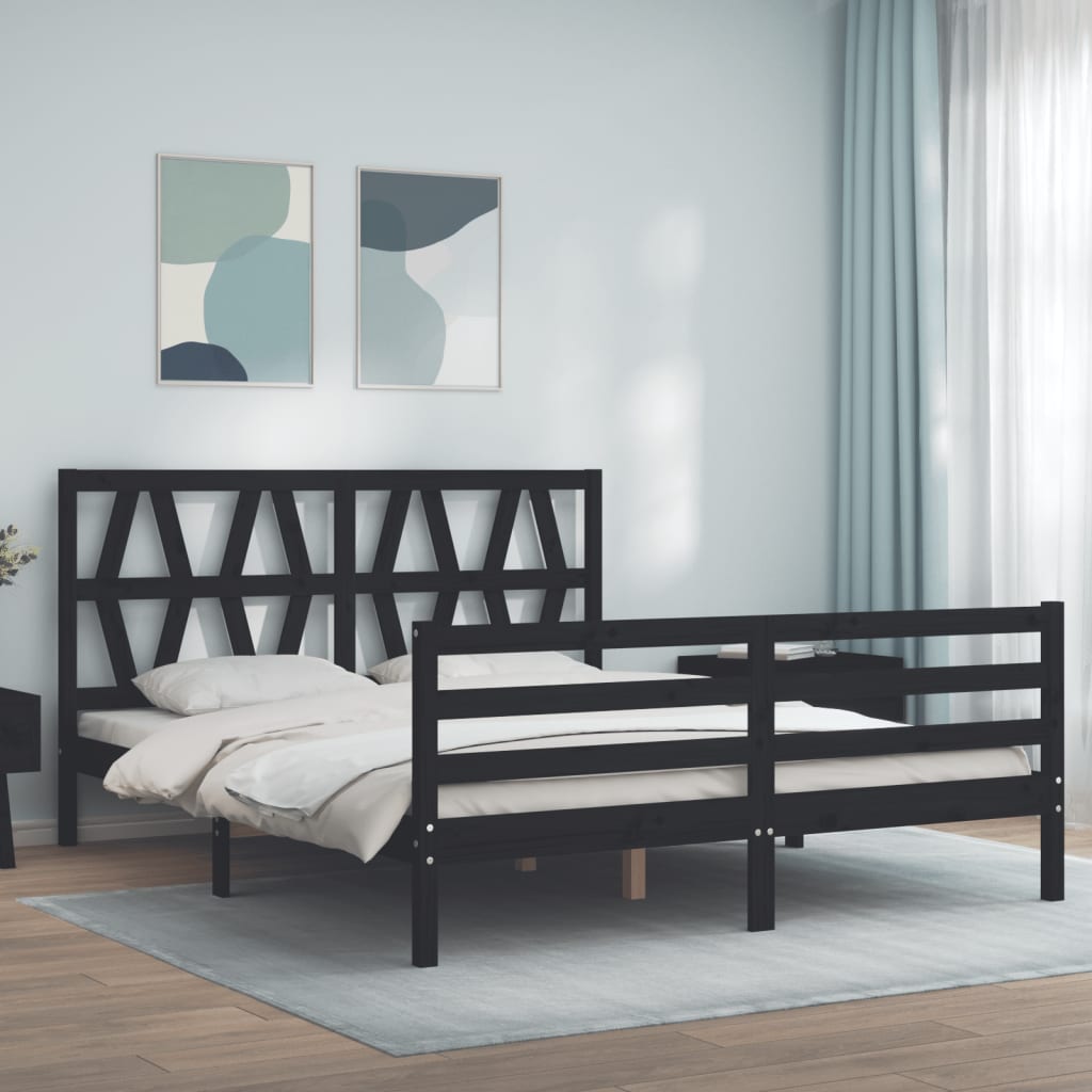 Estrutura de cama com cabeceira 160x200 cm madeira maciça preto