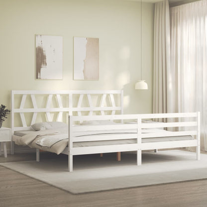 Estrutura de cama com cabeceira 200x200cm madeira maciça branco