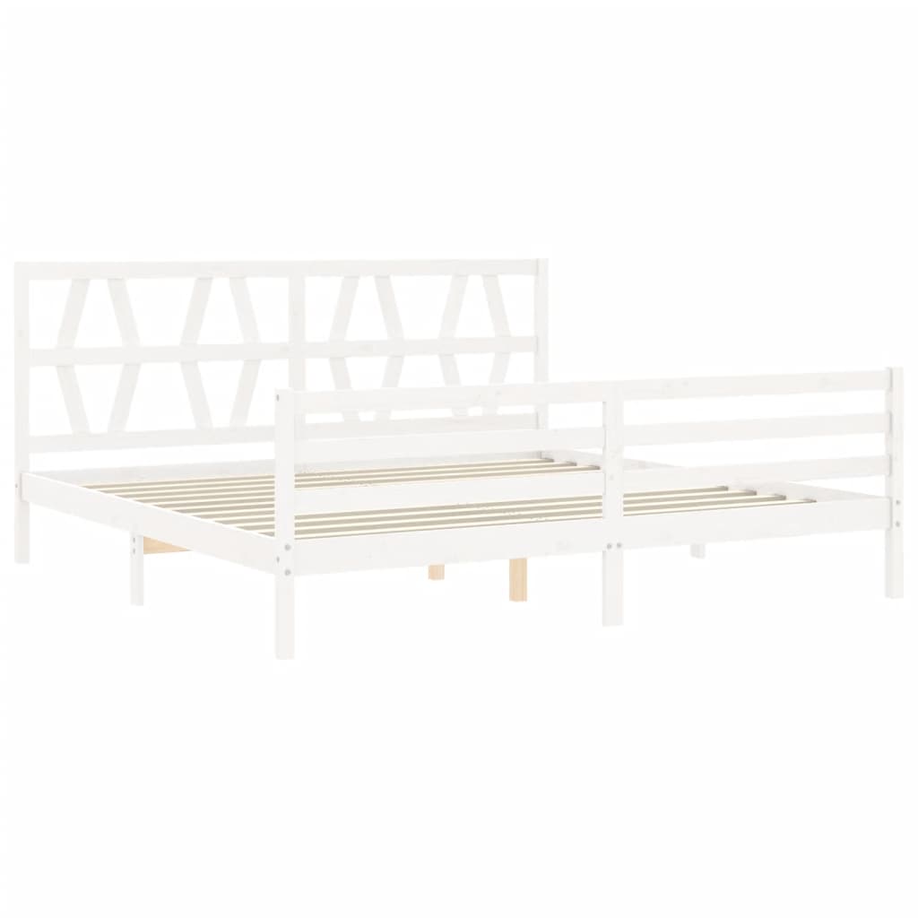 Estrutura de cama com cabeceira 200x200cm madeira maciça branco