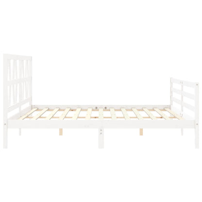 Estrutura de cama com cabeceira 200x200cm madeira maciça branco