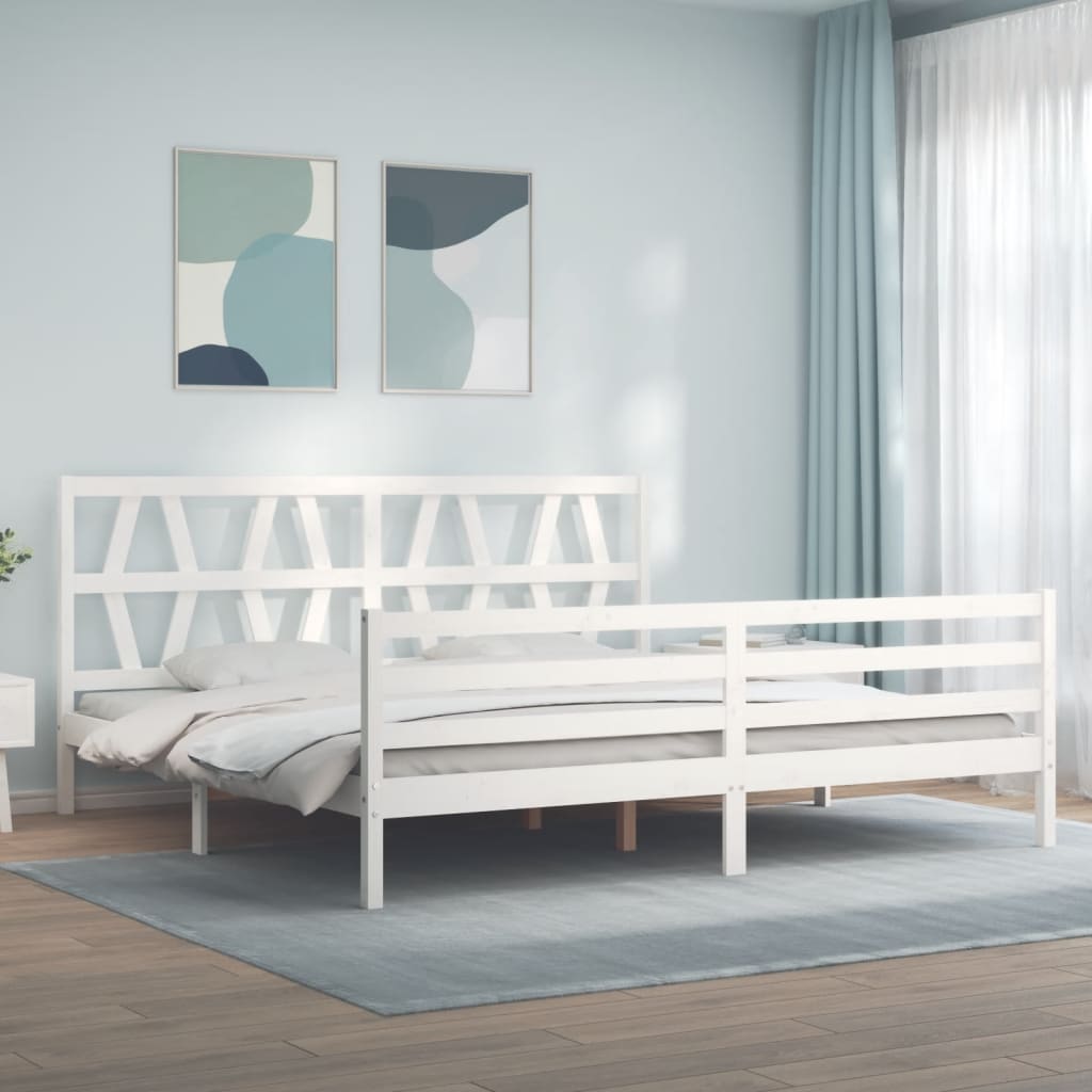 Estrutura de cama com cabeceira 200x200cm madeira maciça branco